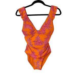 Ellen Tracy Orange and Pink Floral one piece Swimsuit Size 8